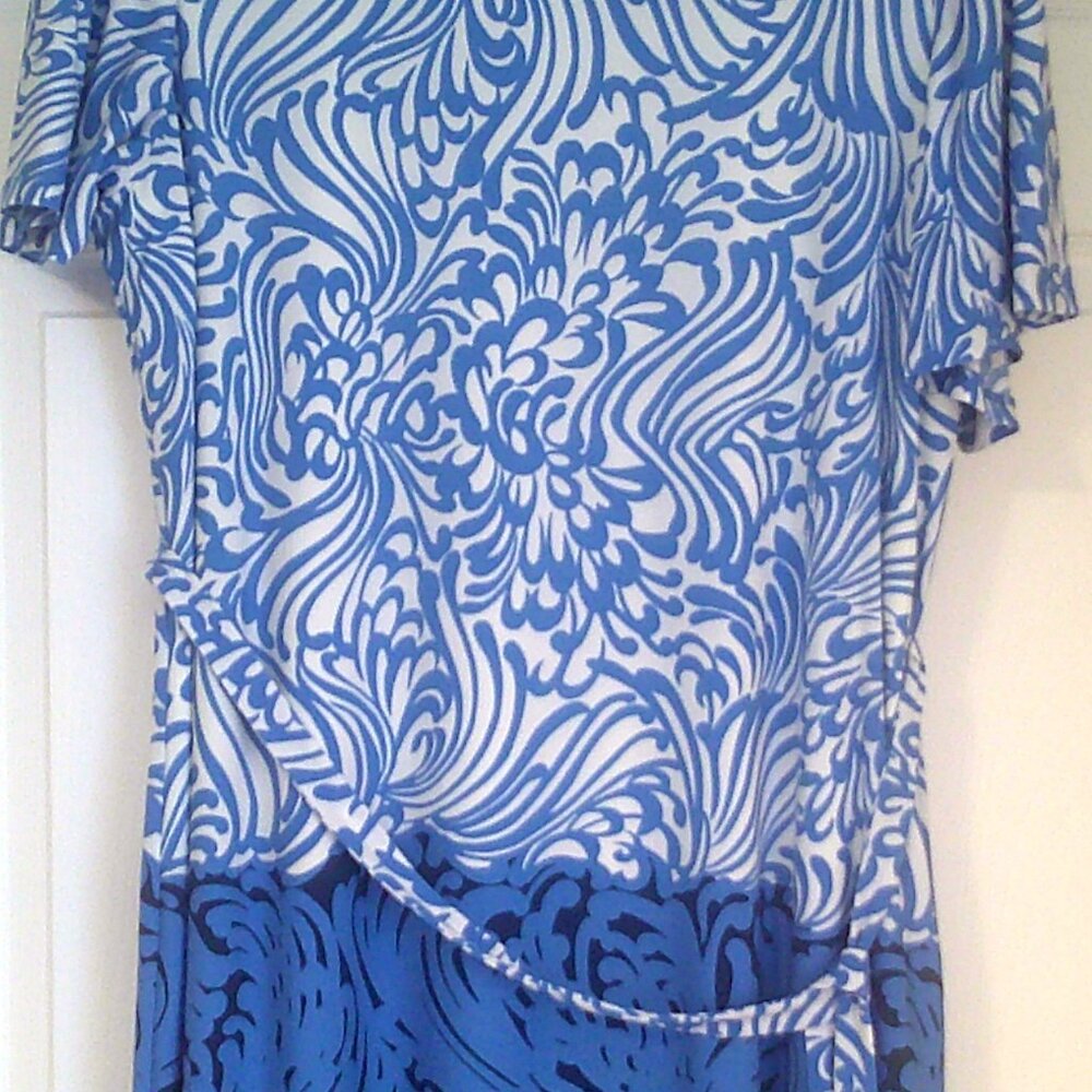 Chico's Tie Waist Dress Blue Paisley Waves Pattern size 3 /XL / 16